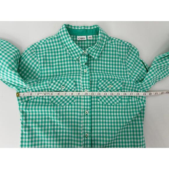 Cato Women's Teal Green and White Gingham Button-Up Shirt Medium - Picture 6 of 8